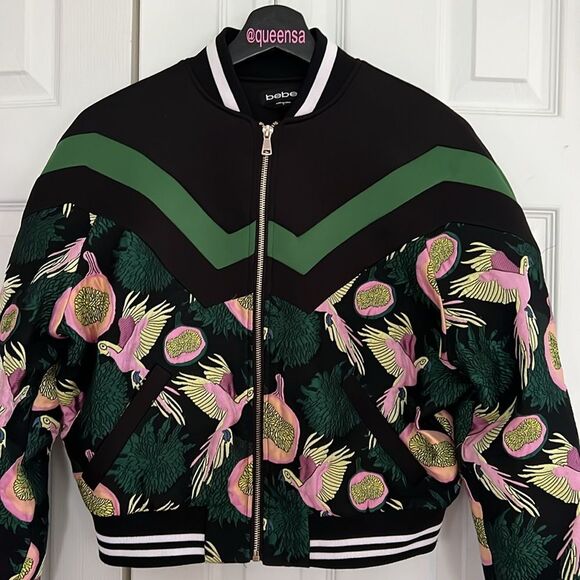 Bebe Black and Green Patterned Bomber Jacket - Picture 6 of 16